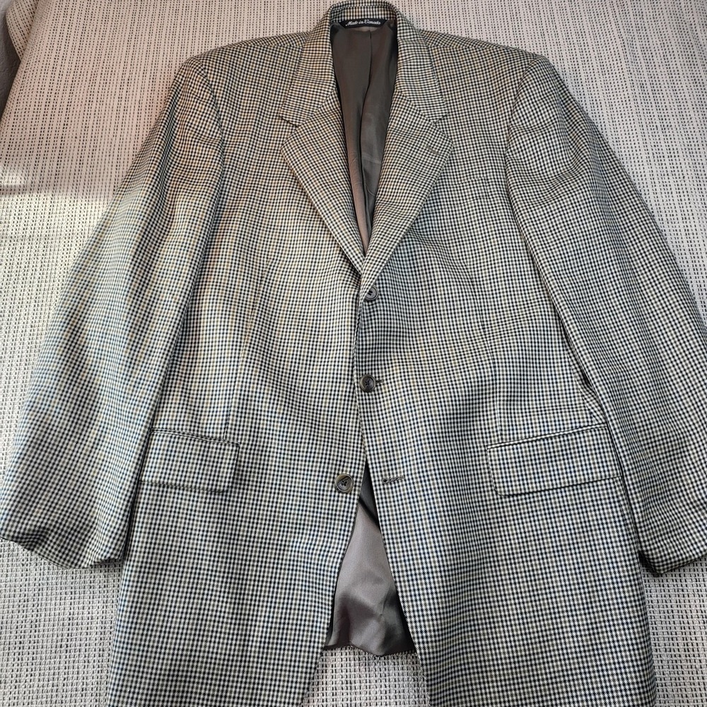 Saks Fifth Avenue Blazer Mens 44R Brown Check Wool Silk 2 Button‎ Sport Coat